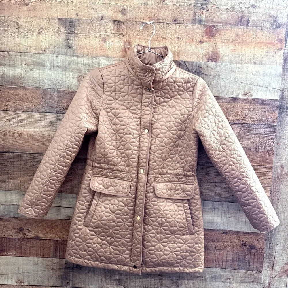 Kate Spade Latte Puffer Jacket with Quilted Spade Design